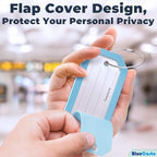 BlueCosto - Luggage Tags - Large, Blue, 5 PK - PVC Suitcase Tags w/Privacy Cover & Stainless Steel Wire Loops - Personalized Baggage Identifiers for Travel - Backpack Name Labels
