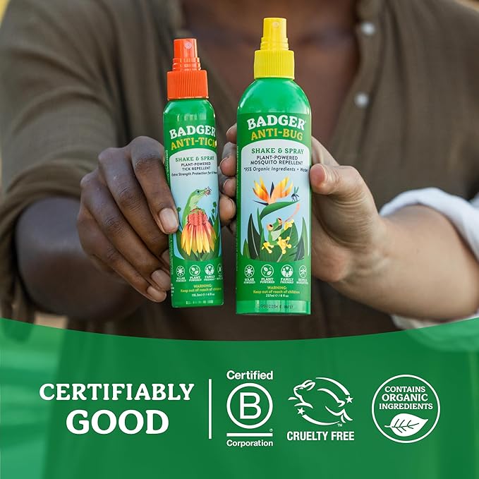Badger Bug Spray, 3-Hour DEET-Free Mosquito Repellent, Family Friendly, Citronella & Organic Essential Oils, Natural & Vegan Insect Repellent Spray, 8 fl oz Family Size Aluminum Bottle