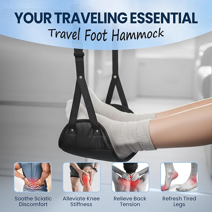 SAG’s Foot Hammock for Plane Travel – Airplane Footrest Hammock, Adjustable Leg Rest for Long Flights, Travel Essentials for Airplane, Office & Home Comfort