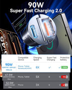 MRGLAS 90W USB C Car Charger Fast Charging,[Invisible Design] All Metal Car Charger USB C PD45W+QC3.0 Dual Port Cigarette Lighter Car Adapter for iPhone 17 16 Pro Max Plus 15 Samsung S26 S25 Ultra