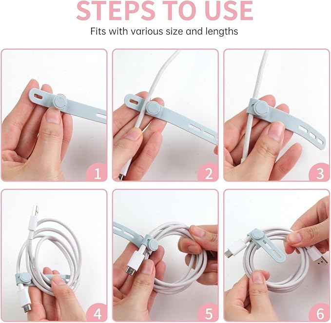 Oligei 50 Pcs Silicone Cable Ties, Cable Ties Reusable, High Elasticity Cord Wraps for Electrical Cords, Cord Organizer for Earphone, Phone Charger(Colorful)