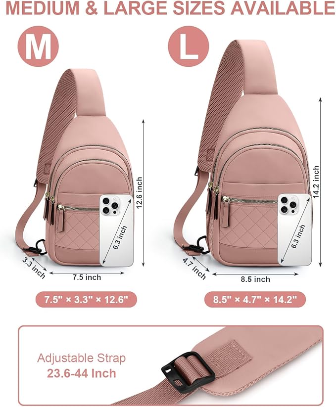 Capolo Sling Bag for Women Men Waterproof Crossbody Bags for Women Trendy Casual Fanny Pack with Convertible Shoulder Strap Chest Bag for Travel Hiking(Pink, Medium)