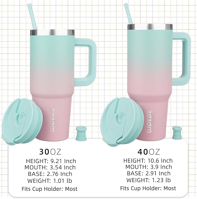 BJPKPK 30 oz Stainless Steel Tumbler With Handle Insulated Tumblers With 2 Straw Travel Coffee Mug With Lid,Bubble Gum