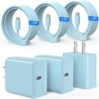 iPhone 17 16 15 Charger Fast Charging, 3 Pack PD 20W USB C Charger with 10FT Cord, USB C Cable Type C Chargers Block for iPhone 17/17 Pro/17 Pro Max/16/16 Plus/16 Pro/16 Pro Max/15/15 Pro（Blue）