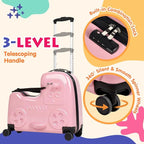 smilesun 22" Kids Ride-On Suitcase with Safety Strap, Multifunctional Kids' Luggage with Double Spinner Wheels, Durable and Lightweight for Boys and Girls Ages 2-10（Pink）