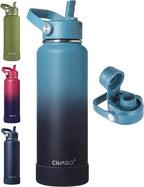 CIVAGO 40 oz Insulated Stainless Steel Water Bottle with Detachable Straw, Large Metal Water Jug with Bucket Handle, Leakproof Sports Water Flask with Silicone Boot, Dishwasher Safe, Indigo Black