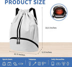 JELUTAR Drawstring Backpack Gym Bag with Shoes Compartment for Soccer, Basketball, Swim, Water-Resistant String Backpack Beach Cinch for Women Men, White