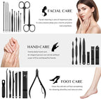 MINKINH Manicure Set Professional Nail Clipper Kit-26 Pieces Stainless Steel Manicure Kit,Nail Care Tools with Luxurious Travel Case Nail Grooming Kit Present for Men Husband Boyfriend Parent (Black)