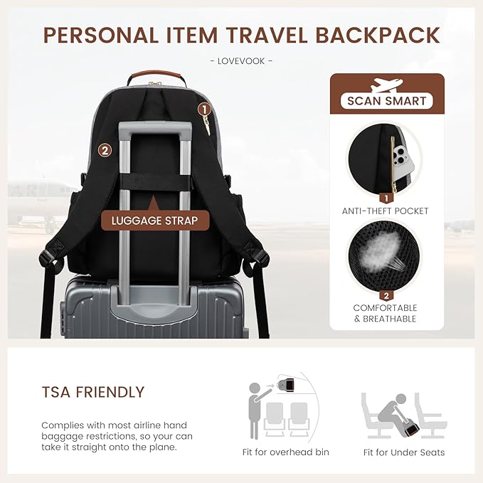LOVEVOOK Laptop Backpack for Women with Pouch Pocket for Large Capacity Cup,17 Inch Teacher Nurse College Work Backpack Purse,Waterproof Laptop Bag Computer Back Pack for Travel, Grey-Black-Brown