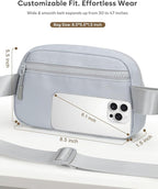 Pritent Fanny Packs for Women Cross Body Bag Waterproof Belt Bag with Adjustable Strap and Zipper Back Pocket Small Crossbody Bags Fashion Waist Packs for Workout Travelling(Light Gray)