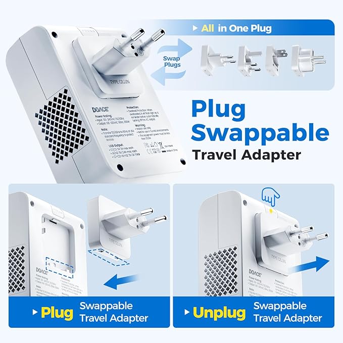 DOACE 220V to 110V Converter for European Travel - 350W Cordless Voltage Converter US to Europe, Power Converter with PD Chargers for Hair Straightener Shaver Toothbrush Phone
