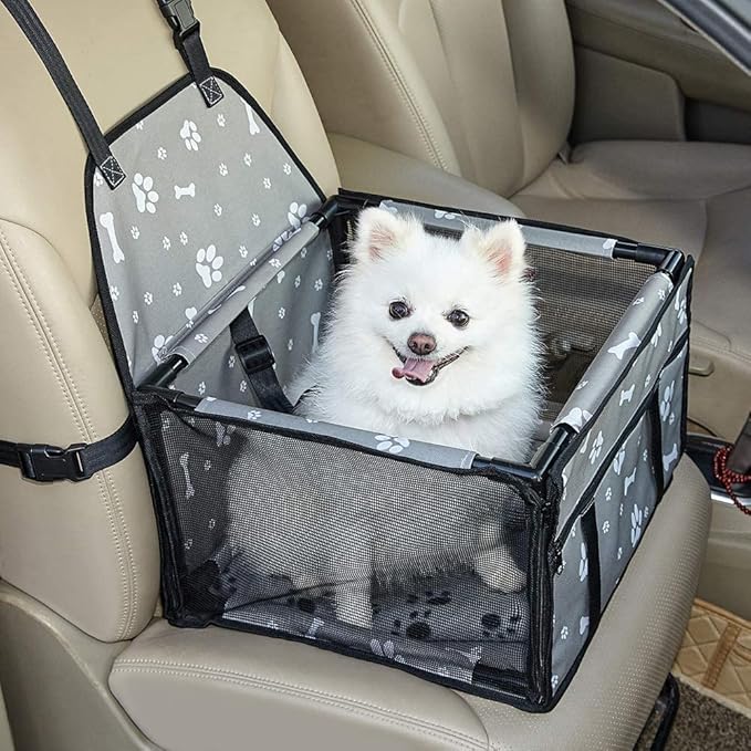 GENORTH Dog Car Seats for Small and Medium Dogs,Portable Puppy/Pet Car Booster Seat with Clip-On Leash and Mesh Window for Pet Up to 20 lbs