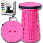 Telescoping Folding Camping Stool, Portable Adjustable Height Outdoor Chair, 1-Second Setup, Compact Lightweight for Camping, Fishing, Hiking (US Pink)