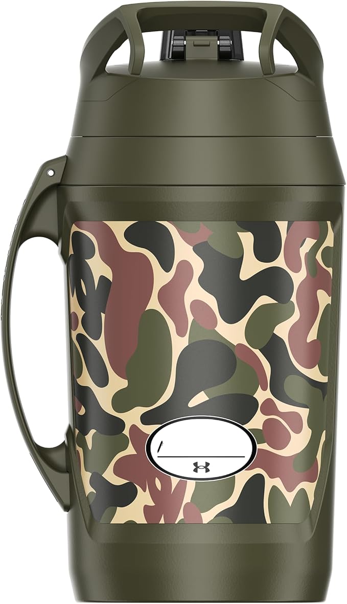 Under Armour Insulated Water Bottle with Handle & Fence Hook, Half Gallon Sports Water Jug, Leak-Resistant & BPA-Free for Baseball, Football & Gym - Green Hyper Camo, 64oz