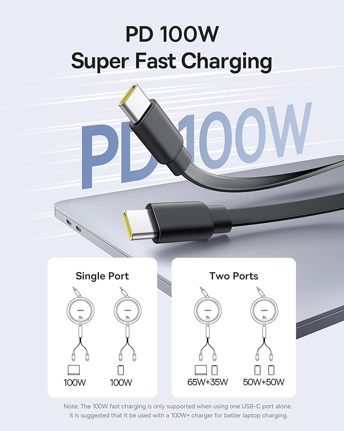 Baseus for MagSafe Portable Charger, Qi2 Certified 15W Wireless Magnetic Power Bank 10000mAh Retractable USB C Cable, 100W 2 in 1 USBC to USBC Multi Fast Charging Cable