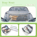 BOYATU Travel Makeup Bag Organizer Cosmetic Bag: 3 Pcs Set Make up Bags for Women with Handle - Waterproof Vegan Leather Toiletry Bags Travel Essentials Pouch with Compartments (H-06-Green)