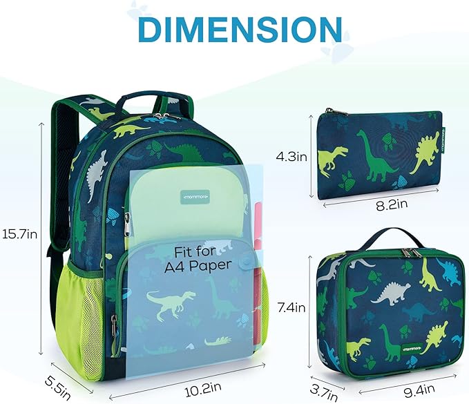 mommore Kids Backpack for Boys Girls 4-8 Kindergarten Elementary School Backpack with Lunch Box - 15” H Fit Folder
