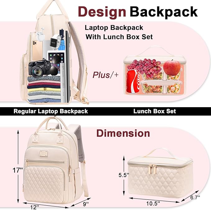 Weitars Lunch Backpack for Women,15.6 Inch Laptop Backpacks Travel Backpack for Women,Work Back pack,Teacher Nurse Back pack Insulated Lunch Bookbag Cooler Backpacks