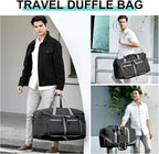 Dimayar 65L Travel Duffle Bag for Men Women - Foldable Duffel Bag with Shoes Compartment - Overnight Bags Waterproof & Tear Resistant(Black)