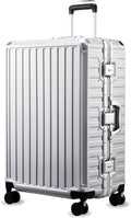 LUGGEX Checked Suitcase with Spinner Wheels, 8010S Aluminum Frame Zipperless Polycarbonate Hard Shell Suitcase (ZX-Core, Silver, 28 Inch)