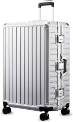 LUGGEX Checked Suitcase with Spinner Wheels, 8010S Aluminum Frame Zipperless Polycarbonate Hard Shell Suitcase (ZX-Core, Silver, 28 Inch)