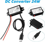 4-Pcs DC 12V/24V to 5V USB C Step Down Converter,Aideepen 3A 24W Type-C Output Charging Module Waterproof Buck Module Power Adapter