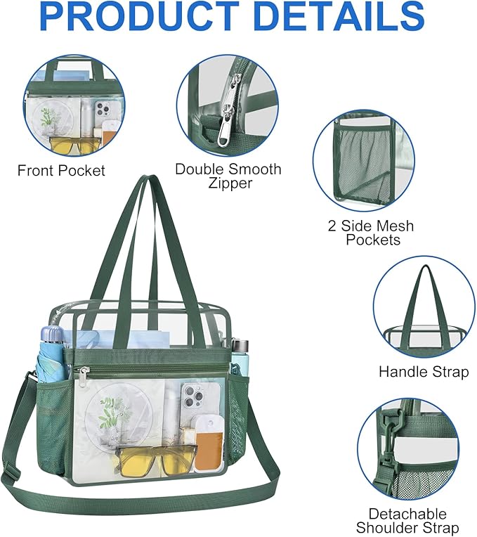 USPECLARE Clear Bag for Stadium Events,Transparent Bag for Work Sports Games Concerts Travel Gym