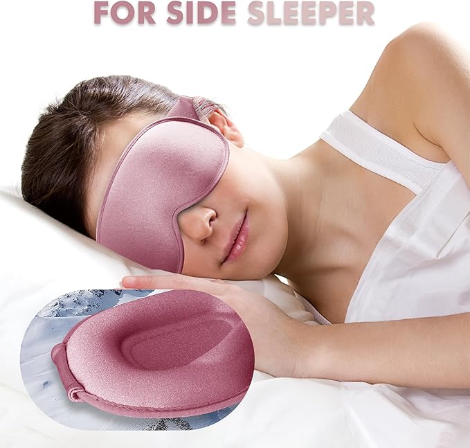 Sleep Eye Mask for Men Women, Sleeping Mask for Side Sleeper, Travel Blackout Night Blindfold Eye Shade Cover with Adjustable Strap (Rose)