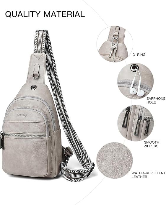 LATMAP Sling Bag For Women Faux Leather Small Casual Daypack Backpack Fanny Pack Crossbody Chest Bags Purse