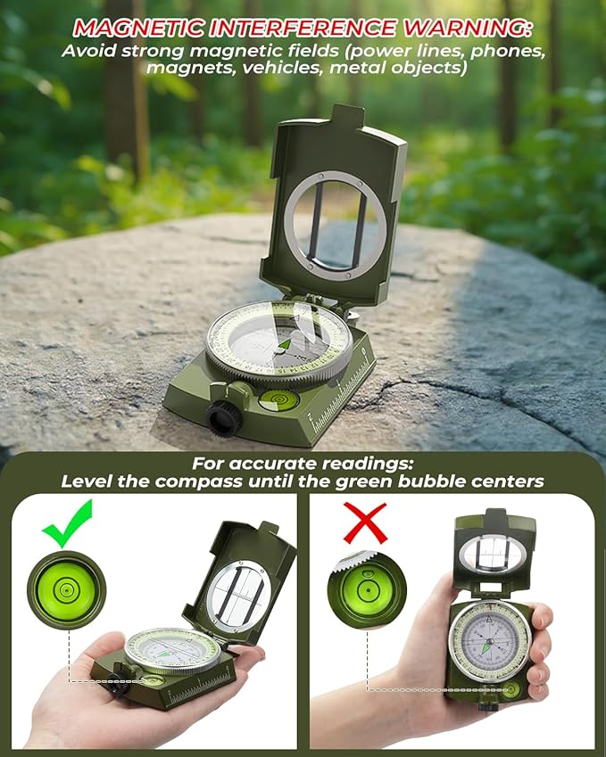 Sportneer Compass: Accurate Durable Lightweight Orienteering Compass with Strap and Carrying Case, Glow in The Dark Waterproof Hiking Essentials for Camping Backpacking, Best Survival Gifts for Kids