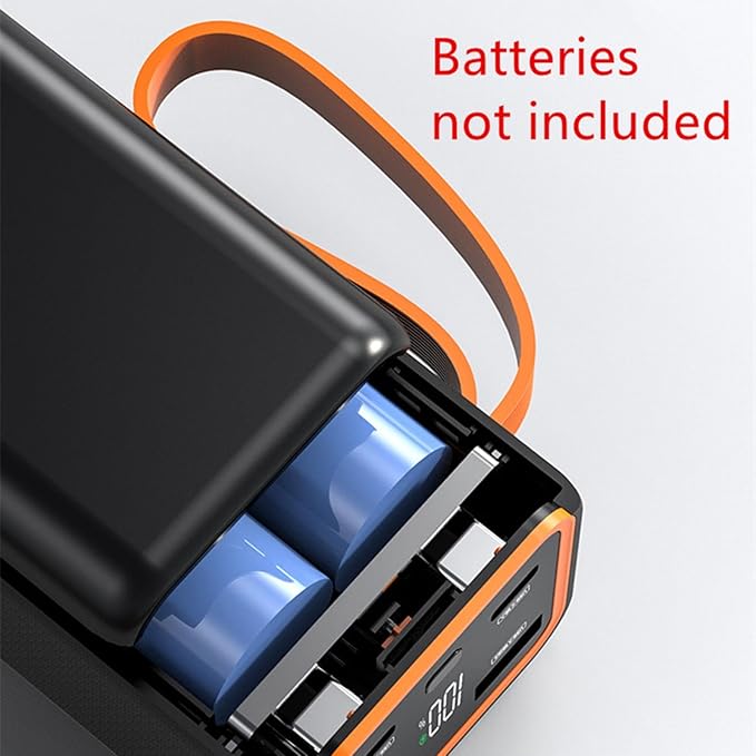 ZEZEFUFU Black Portable DIY Power Bank Case with LCD Display 4 Slots 21700 Battery Charger Shell Box Fast Charging Power Bank