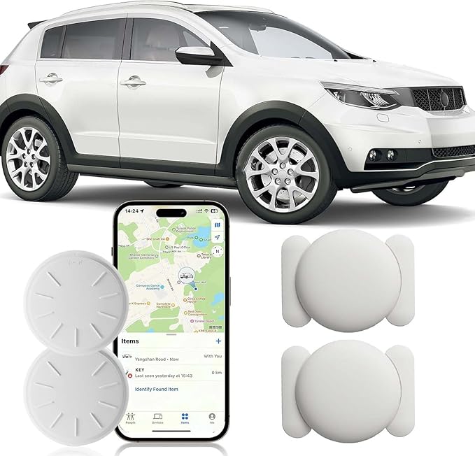 Car GPS Tracking for Vehicles, 2PCS Real Time GPS Tracker for Car Work with Find My (iOS Only),Hidden Mini GPS Tracker Device, No Monthly Fee (White Tracker, White Magnetic Case)