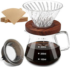 Coffee Pour Over 13.5oz 400ml High Borosilicate Glass Pour Over Coffee Maker Set Camping Travel with 50 Pcs V60 Cone Filter Paper Hand Brew Carafe Drip Suitable for Electric Ceramic Stove