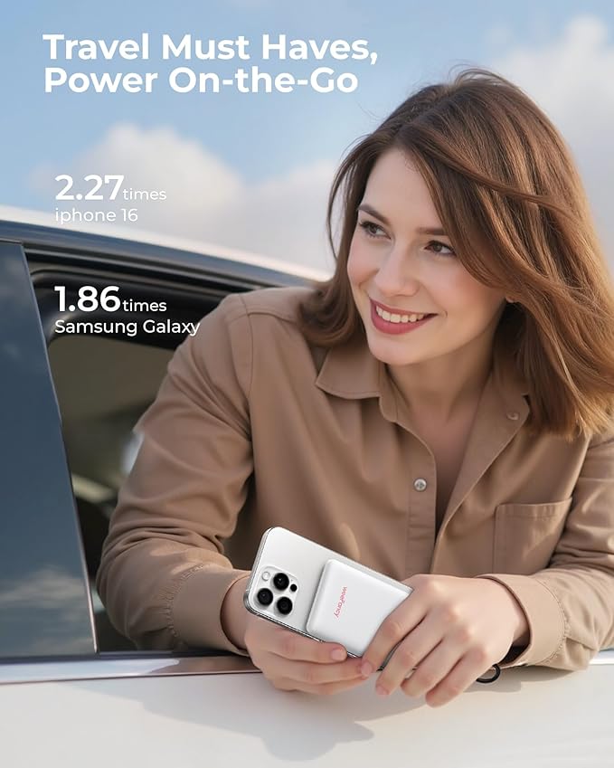 Small Portable Charger 10000mAh, Mini Power Bank with LED Display, 22.5W PD Fast Charging USB-C Battery Pack, Compact Lightweight Travel Charger Compatible with iPhone Samsung Android, White