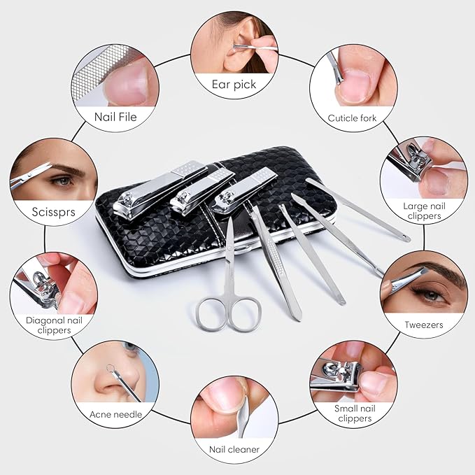 Yougai Nail Clippers Set - 18 Pcs Professional Manicure Pedicure Kit for Men Women, Stainless Steel Fingernail Toenail Clippers Cutters, Nail Care Grooming Tools with Leather Travel Case