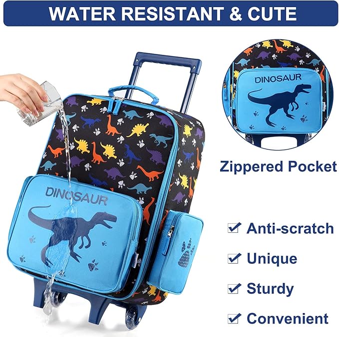 VASCHY Kids Luggage for Boys, Cute Rolling Travel Carry on Suitcase for Toddlers/Children with Wheels 18inch Dinosaur