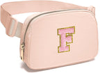 Gitus 6 7 8 9 10 Year Old Girl Gifts Belt Bag Fanny Pack Crossbody Bags with Initial Letter Patch Things for Teen Girls Easter Gifts for Girls Travel Essentials（Coral Pink-F）
