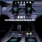 Super Fast Charge USB C Car Phone Charger Adapter 6 in 1 with Voltage Display 250W Multi Port Cigarette Lighter USB Charger with Volt Meter for iPhone 16 15 Pro Max 14 Plus 13 Samsung Android Phone
