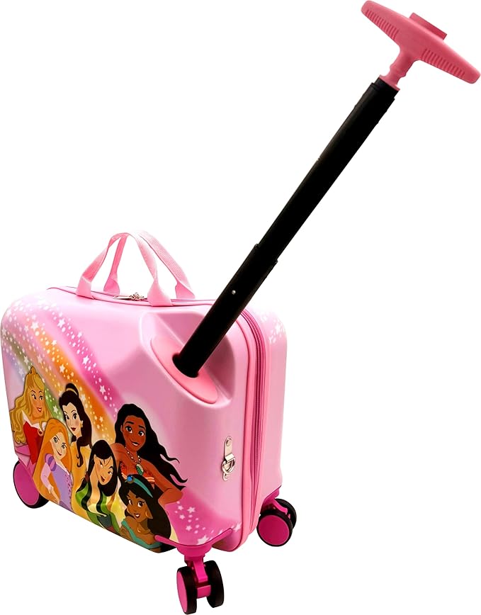 Fast Forward 2-in-1 Kids 18” Suitcase & Ride-On Luggage -Lightweight Tow-Along Toddler Luggage With Wheels (Princess)