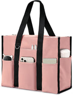 Becokan Large Tote Bag for Women Waterproof with 12 Pockets Top Zipper Closure Utility Teacher Nurse Bags for Work School