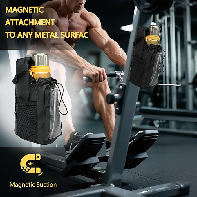 Magnetic Gym Bag for Men & Women - Adjustable Strap，Small Gym Bag，Magnetic Large Water Bottle Holder - Ideal for Fitness, Travel & Sports