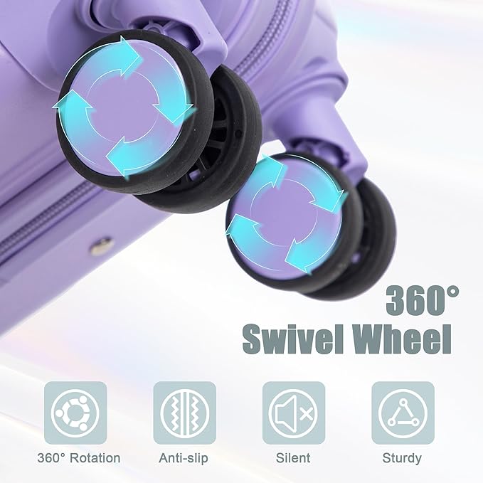 Kids Luggage Sets for Girls, 2 Piece Luggage Set, 20 Inch Rotating Wheel Suitcase with 14 Inch Cosmetic Case, Lightweight Hardshell Suitcase with 360° Spinner Wheels for Travel (Purple)