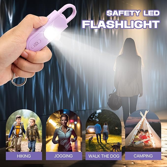 Personal Safety Alarm Keychain for Women 2PCS -130 dB Loud Siren with SOS Strobe Light, Flashlight, Double Speakers, Safe Defense Key Chain for Girls Kids Elders Emergency Call