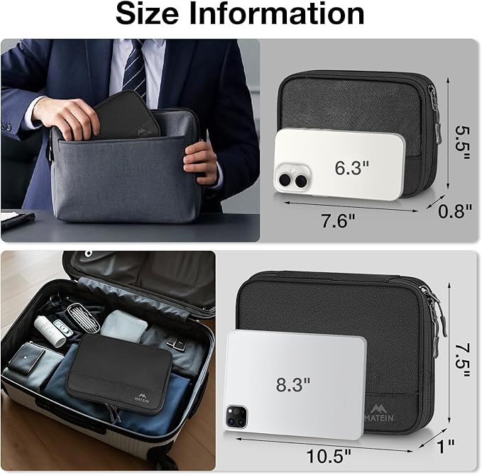 MATEIN Charger Organizer Travel Case 2 Pack, Cable Bag Organizer for Tech Accessories, Water Resistant Cord Case for Work, Sturdy Cable Pouch for Crods, Phone, Powerbank, Gifts for Men, Black