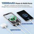 Azmuth Magnetic Power Bank,10000mAh for MagSafe Battery Pack, 22.5W PD Fast Charging,LED Display & Foldable Stand Wireless Portable Charger for iPhone 17/16/15/14/13/12/Pro/Pro Max/Plus,Deep Black