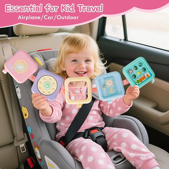 GRESEESM Montessori Toys for 1 Year Old Girls Gifts, Toddler Busy Board, Baby Learning Travel Sensory Toys for Toddlers 1-3, 1st Birthday Gifts, Easter Basket & Stocking Stuffer, Macarons