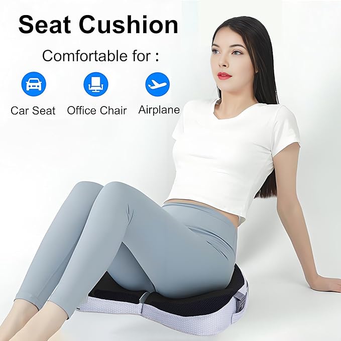 Travel Seat Cushion for Airplane, Foldable Hemorrhoid Pillows for Sitting, Airplane Seat Cushion for Long Flights, Stadium Pillow for Bleachers Long Sitting