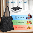 iknoe Insulated Lunch Bag for Women & Adults, 9L Foldable Wide-Open Cooler Bag with Pockets, Leakproof & Portable, for Picnic, Office, Beach(Bright black)