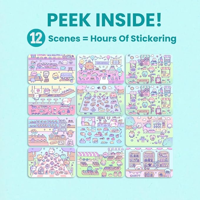 Cute Foods Around Town 500+ Sticker Book for Girls by Cupkin Toddler Airplane Activity Coloring + Sticker Book, Road Trip Essentials, 12 Coloring Pages + 12 Scenes for Ages 2–8 Years