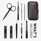 HANTEKAS Manicure Set 9 in 1 Stainless Steel, Nail Clippers Scissors Pedicure Tools Kit - Portable Travel Grooming Kit for Men and Women with Black/Red Leather Case (Red)